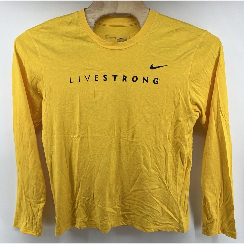 Nike Livestrong Long Sleeved T Shirt Large Yellow Black Cotton Mens Cycling